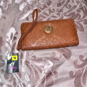 Brown Embossed Wristlet Wallet
